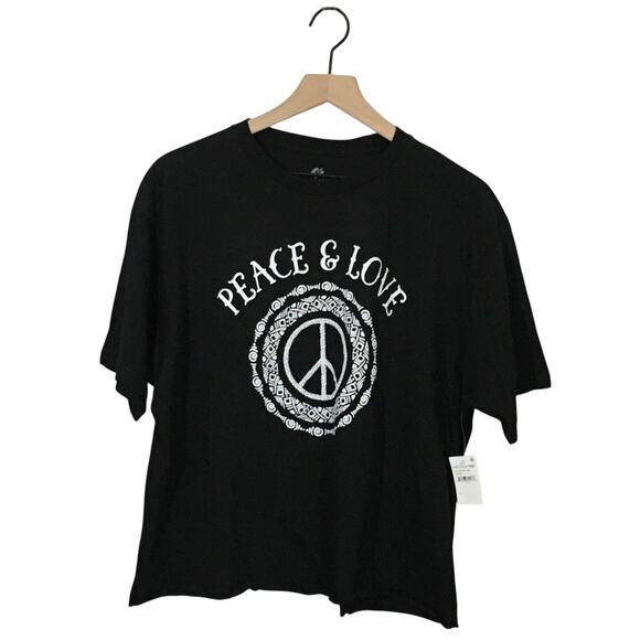 NWT Stunner California Peace & Love Cropped Tee - Black - XL - Picture 1 of 7